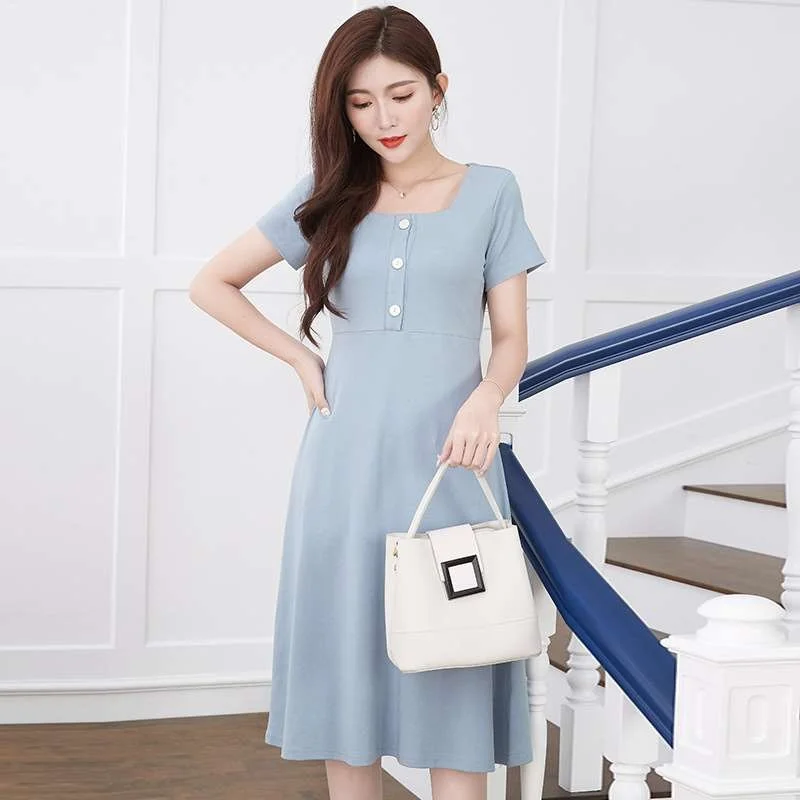 

Элегантное женское платье с квадратным вырезом, завышенной талией, А-силуэтом, из льняной смеси, с коротким рукавом