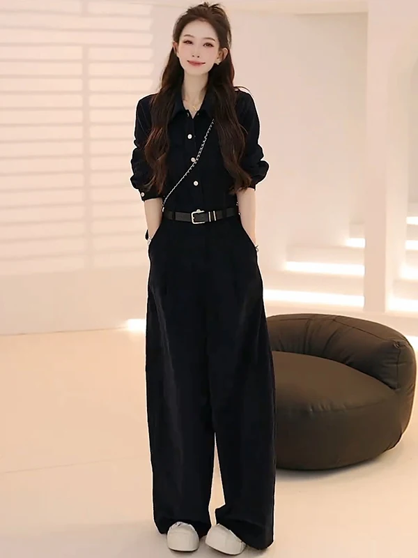 

Cool Hong Kong Sle Pants for Women Winter Faion Slimming Bla Wide Leg Commute Suit Casual Sport Set Cotton