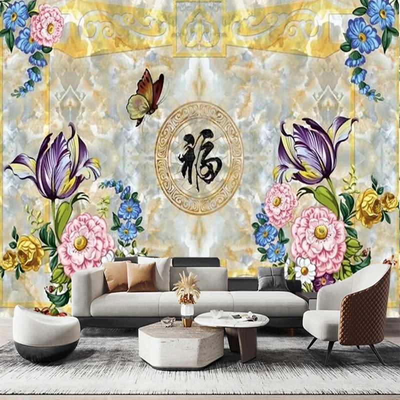 

Simple and high-end European rose marble TV luxurious home decoration bedroom sofa living room background wall