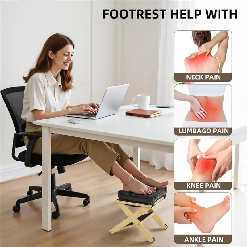 Foot Rest for Under Desk At Work, Wooden Under Desk Footrest with Non-Slip Rubber Stepping , Foot Stools