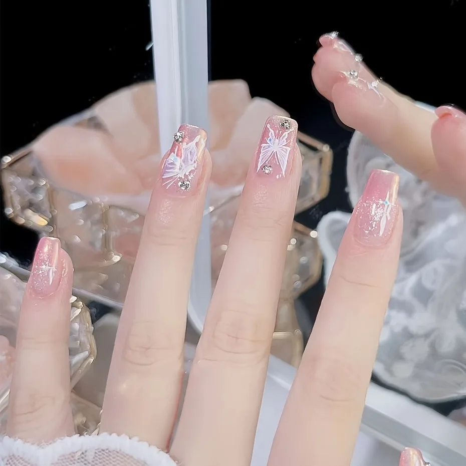 Holographic Gradient Butterfly Lace Nail Stickers – Spring New Arrival, Romantic & Fresh Women's Nail Art Decals for Wedding