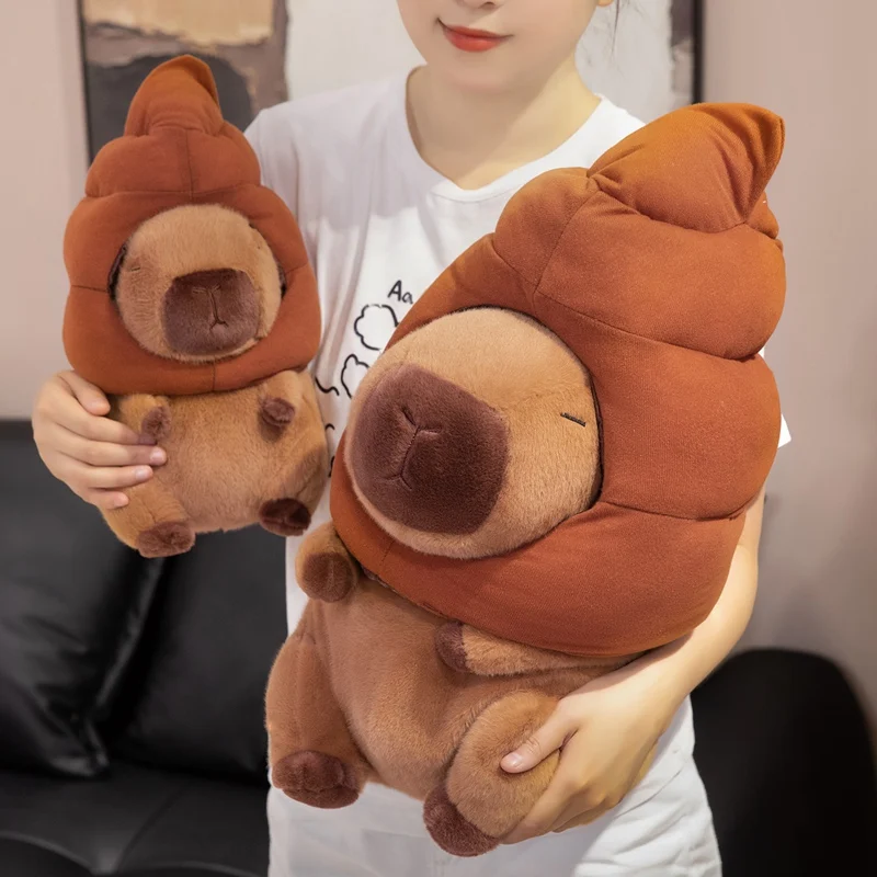 25/35/50cm Cartoon Fun Poop Capybara Plush Doll Pillow Brown Poop Head Cap Capybara Stuffed Animal Home Decor Gift For Kids