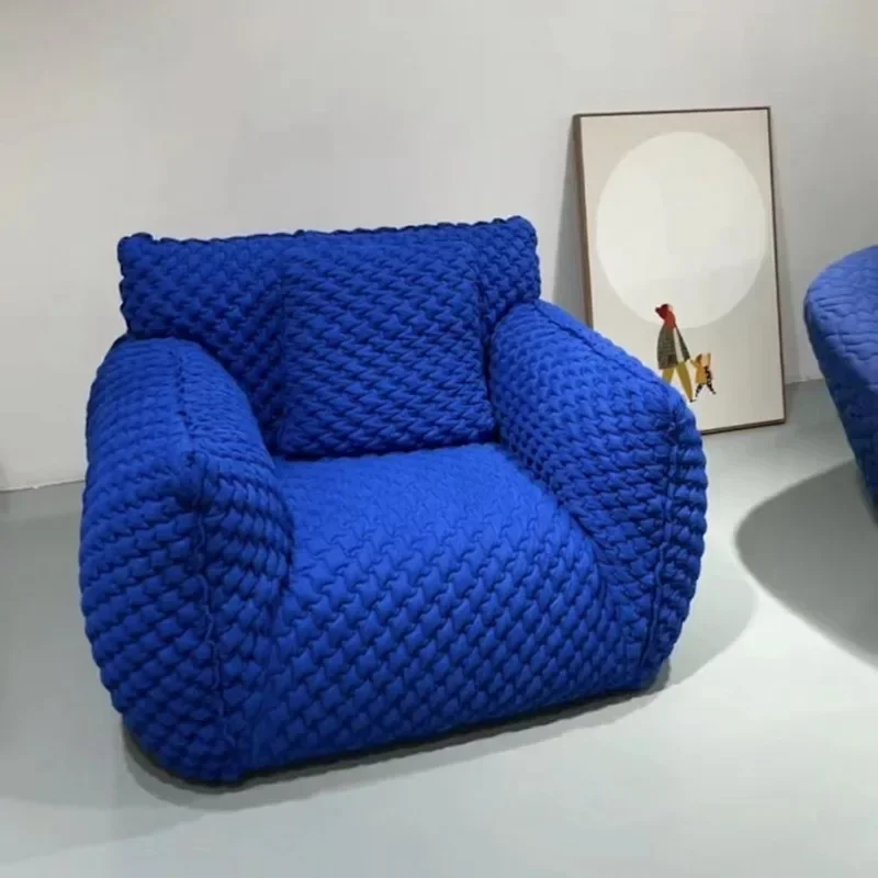 Internet celebrity Klein blue fat single sofa leisure living room bedroom light luxury single sofa Italian fabric sofa