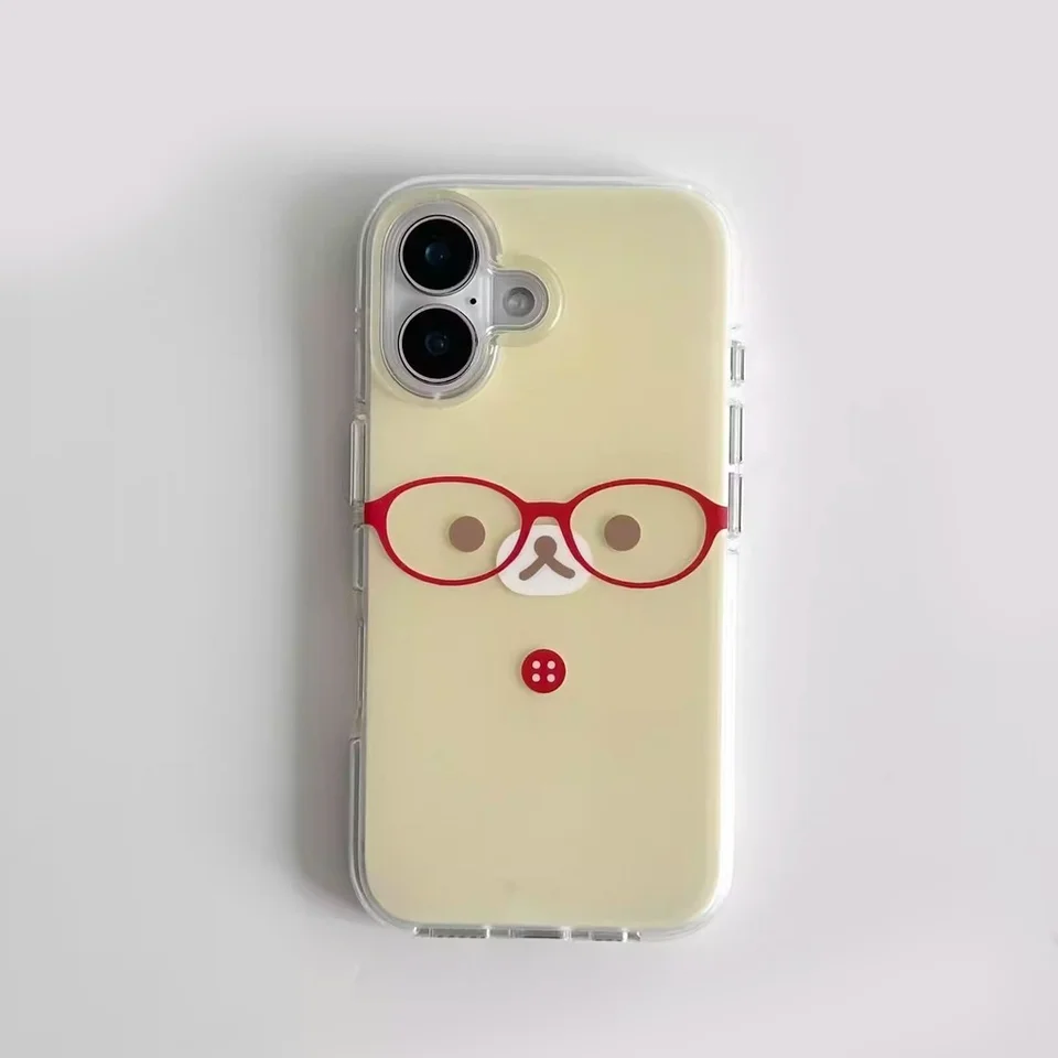 Funda de teléfono con lentes de dibujos animados y oso lindo para iPhone 17 16e 16 15 14 13 12 11 Pro Max Air Plus, TPU con textura 3
