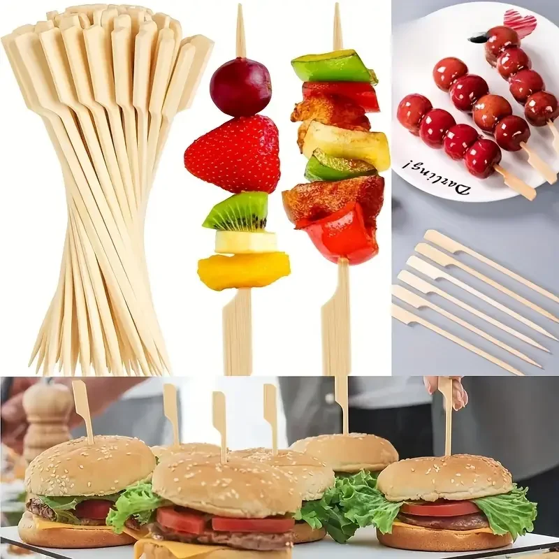 50 sztuk jednorazowe patyczki bambusowe narzędzia do grillowania naturalne szaszłyki bambusowe do grillowania impreza kempingowa na Kabob koktajl owocowy Party narzędzia do grillowania
