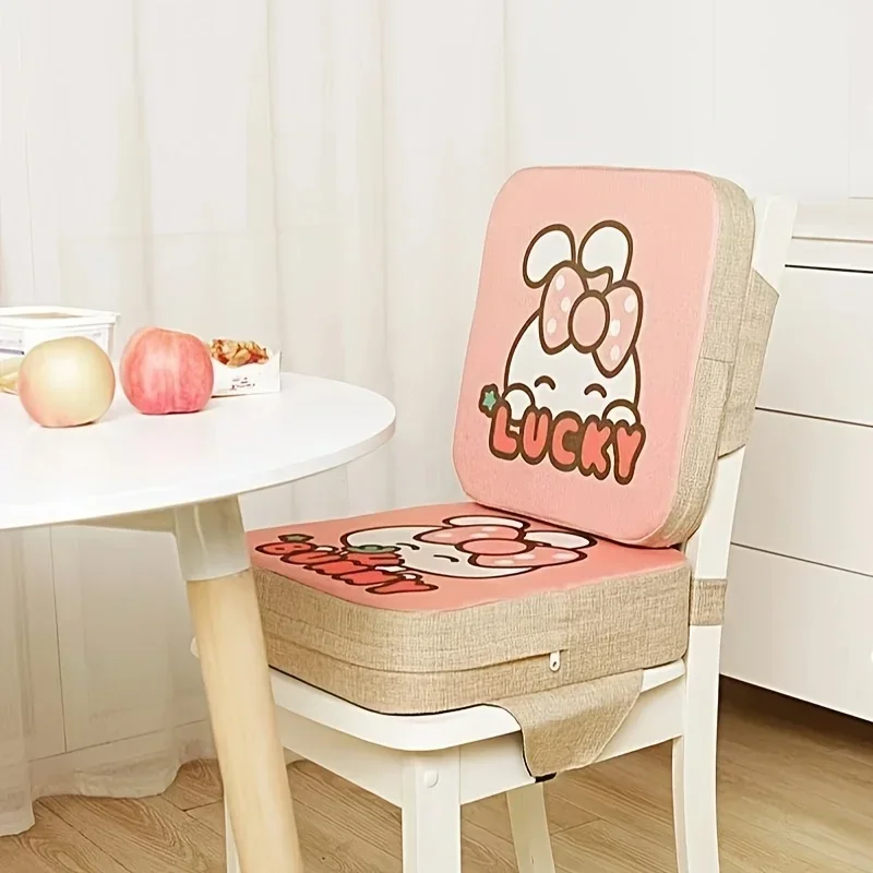 Breathable Polyester Height Boost Cushion With Backrest Bunny Printed Design For Dining Chair Indoor Sitting Height Adjustment
