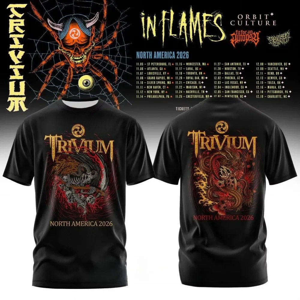 Trivium in Flames Heavy Metal Co Headline Tour T-shirt Oversized Mechanical Skull Suitable Fashion Breathable New T-shirt