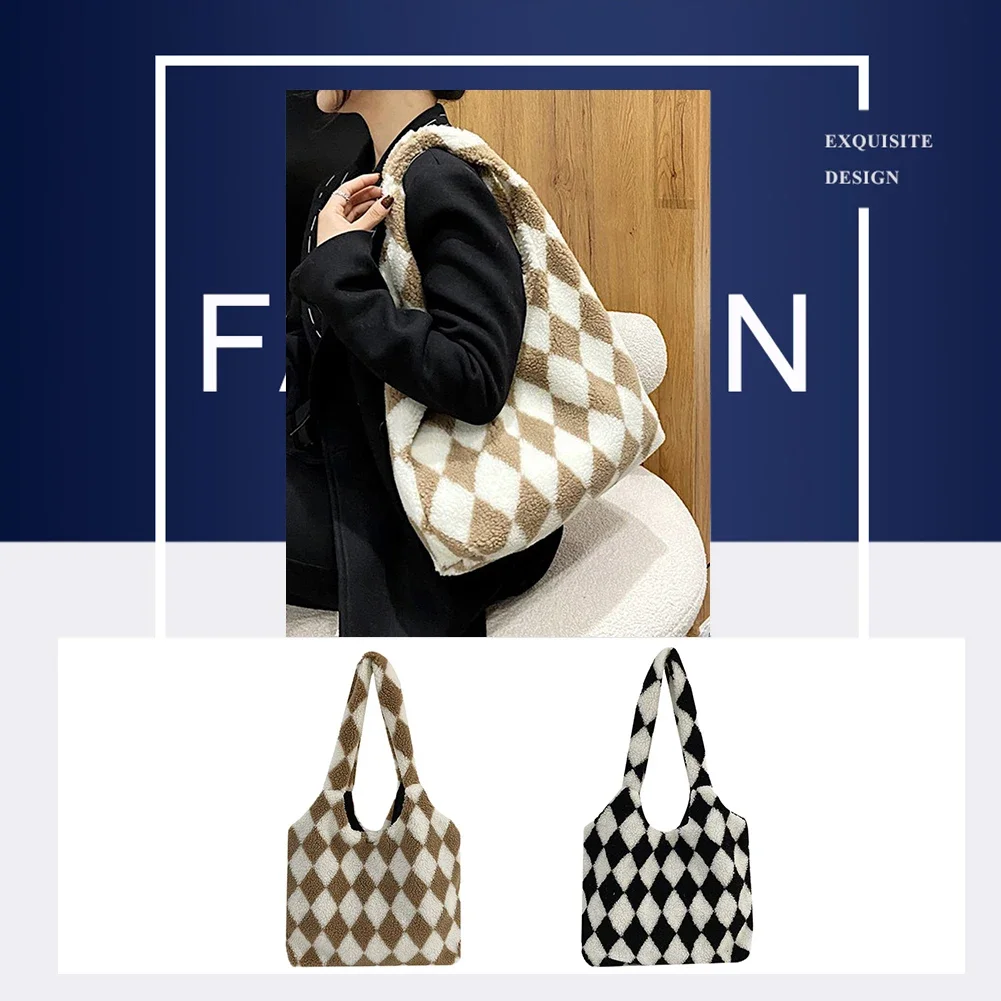 حقيبة كتف من الفرو للنساء ، حقيبة هوبو بسيطة ناعمة ، سعة كبيرة ، شبكة ماسية ، حقيبة ترفيهية خارجية للسيدات