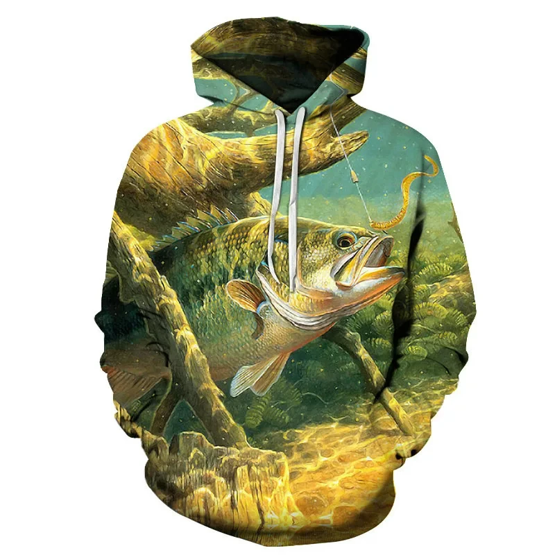 

New 3D Printing Fishing Pattern Men's Hoodie Outdoor Fish Hunting Sweatshirt Men's and Women's Fashion Plus Sizes sudaderas tops