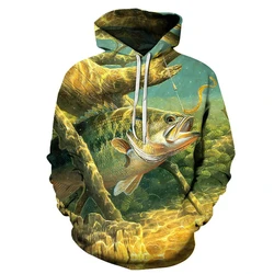 New 3D Printing Fishing Pattern Men's Hoodie Outdoor Fish Hunting Sweatshirt Men's and Women's Fashion Plus Sizes sudaderas tops