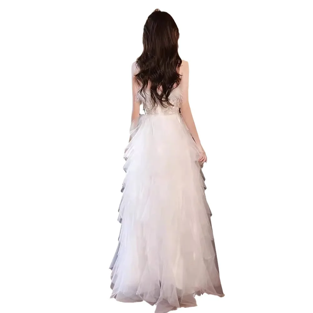 Abito da sera, abito regalo di compleanno, stile piuma di fascia alta, sensazione di fascia alta, senza spalline, socialite per banchetti con spalle scoperte