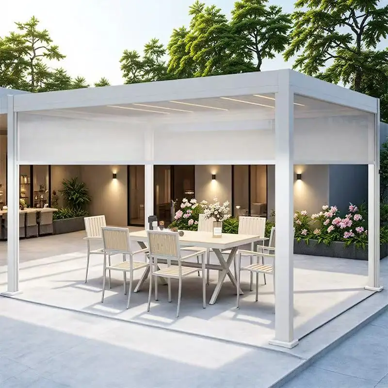 Electric Retractable Louvered Pergola Waterproof Anti-UV Backyard Sun Shelter