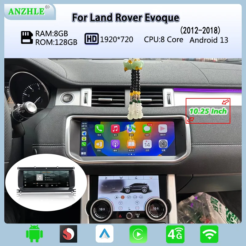 

10,25-дюймовый головное устройство Android 13, двойная система для Range Rover Evoque L538, автомобильный радиоприемник, мультимедийный плеер, панель переменного тока Carplay, умный экран