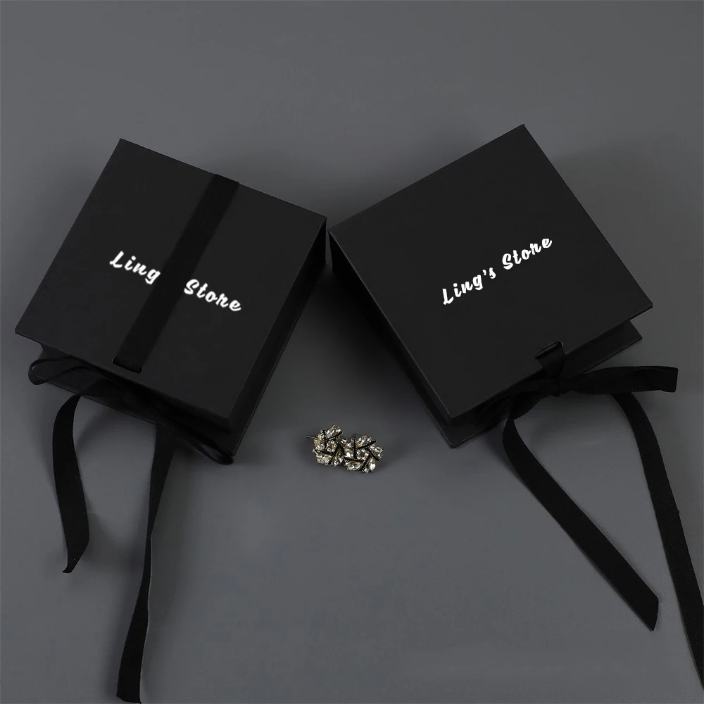 24/50/100Pcs 9.3×9.5×3.5cm Jewelry Packaging Box Ribbon Bowknot Flap Boxes With Sponge For Earring Ring Stud Pendant Bag Storage