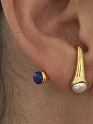 Brass With 18k Gold Faux Pearl Pierced Stud Earring Women Jewelry Party Boho T Show Gown Runway Party Rare Korean Japan Trendy