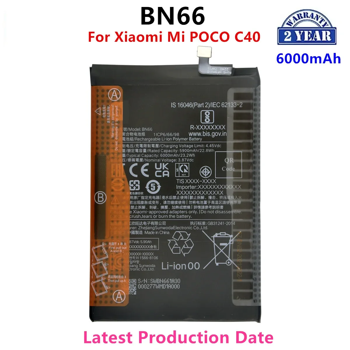 

100% Orginal BN66 6000mAh Battery For Xiaomi Mi POCO C40 Phone Replacement Batteries