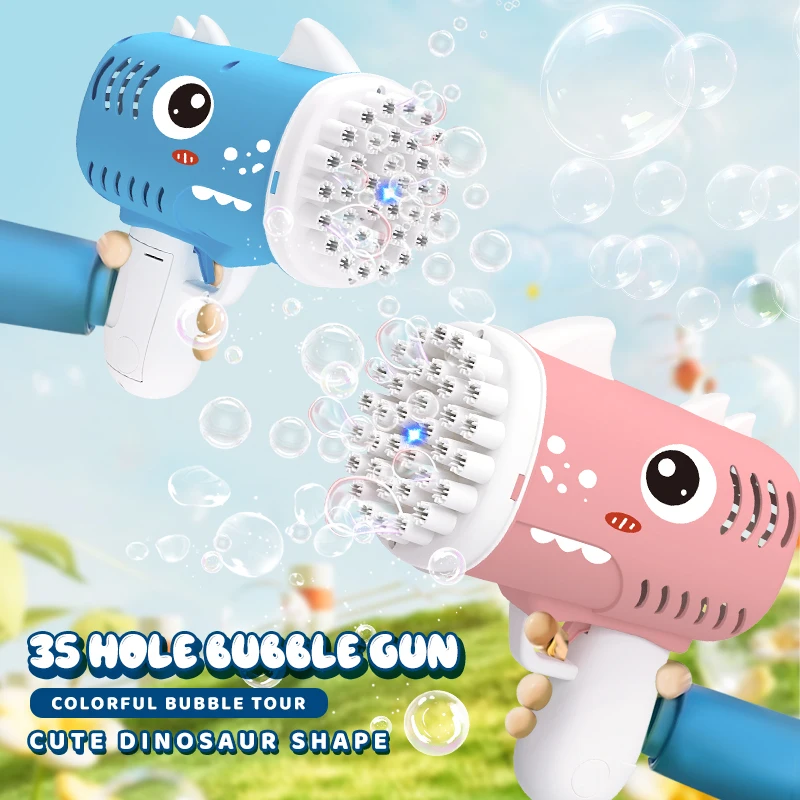 Bring 2 bottles of 50ml bubble water 2pcs 35 hole new dinosaur Bubble Guns bubble Handheld outdoor Wedding Games bubble game