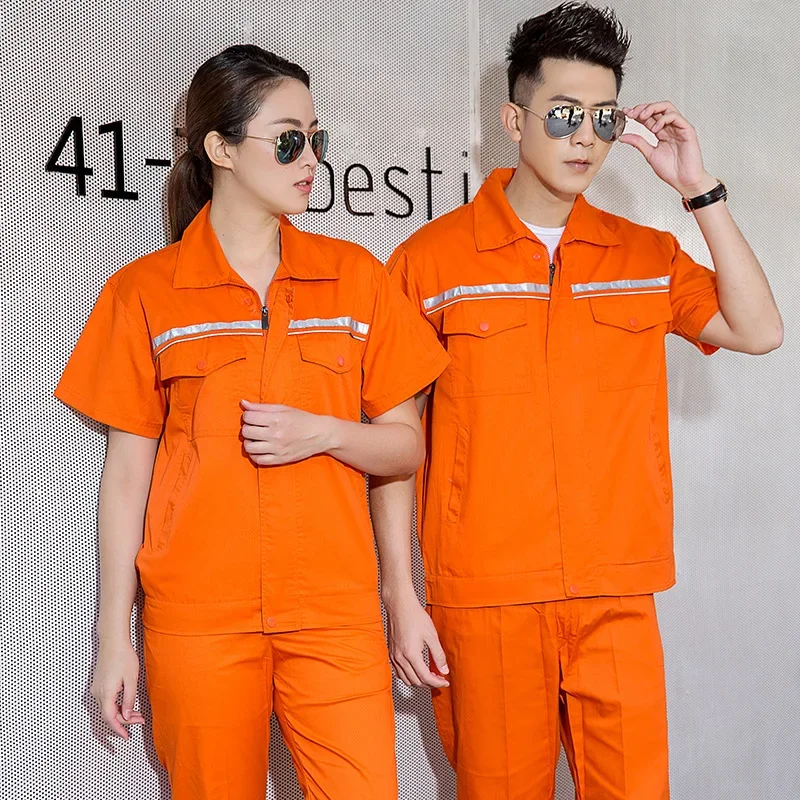 DurableReflective Strip Construction Site Work Clothes Summer Work Clothes Suit Men's Thin Short-sleeved Work Clothes