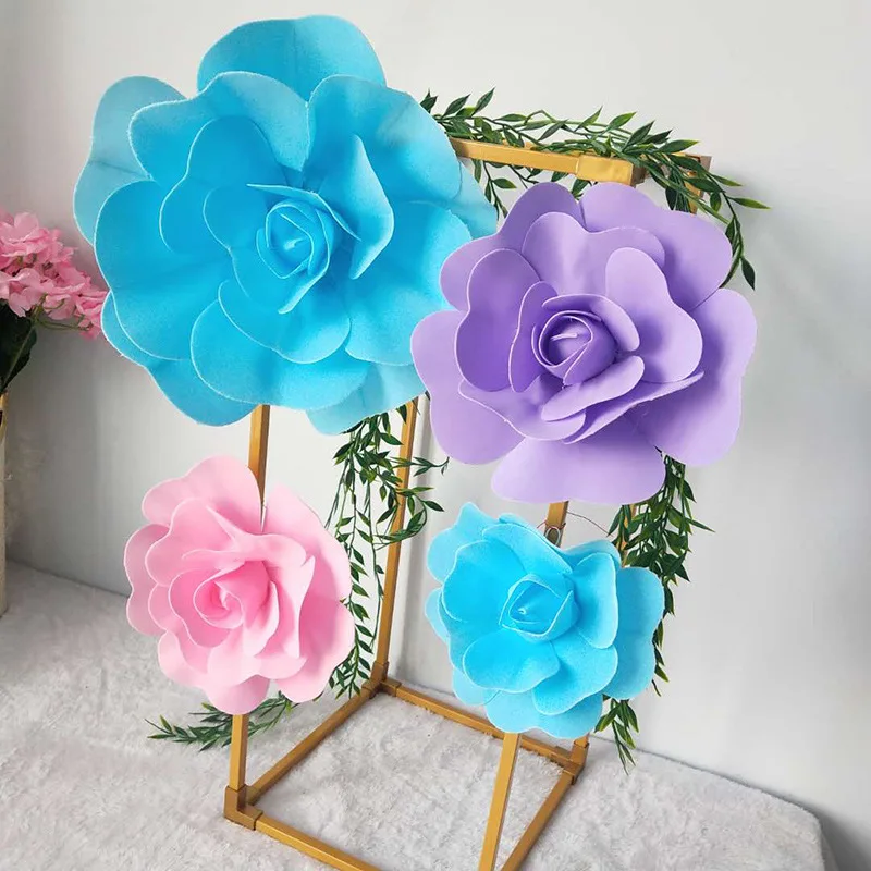 Simulation Pe Foam Flat Bottom Giant Rose Flowers Wall Wedding Background Diy Party Faux Flower Decoration Home Fake Flore Heads