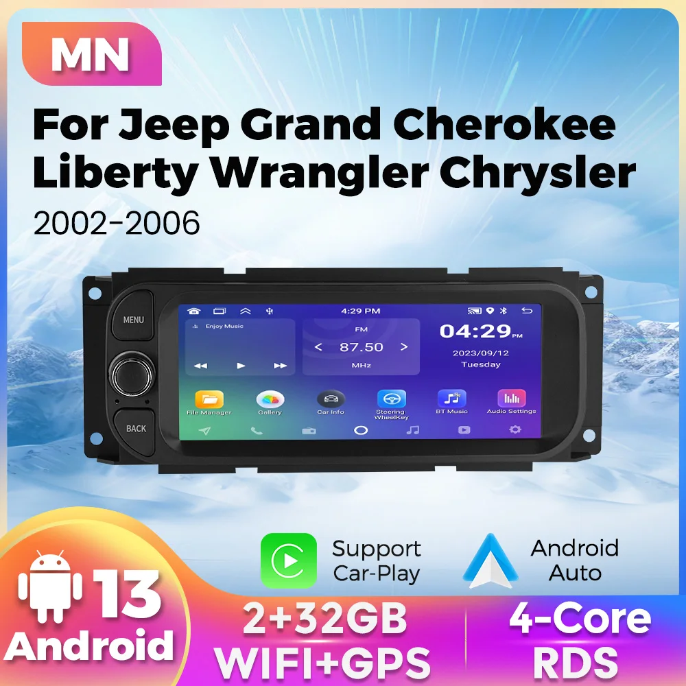 Android 13 Car Radio Stereo for JEEP Grand Cherokee Liberty Wrangler Chrysler 2002-2006 Carplay Screen Auto Automovie Multimedia