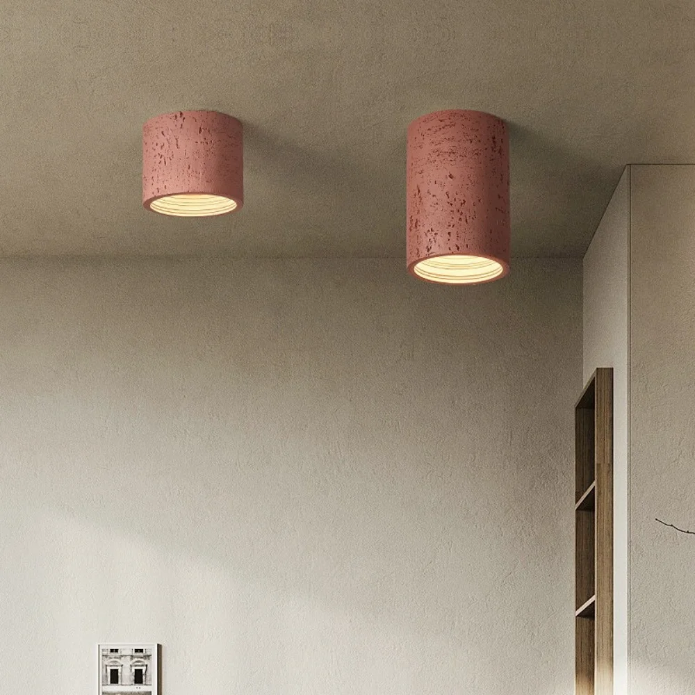 Modern Cylinder Flush Mount Ceiling Light 5.5 Inch Imitation Round Spotlights Lamp Retro Room Kitchen Corridor Downlight