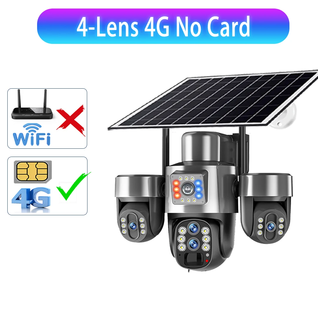 4 Lens 10X Optische Zoom Solar Camera Buiten 20MP Buiten 3 PTZ Schermen 4G Sim Wifi Beveiligingscamera's Auto Tracking CCTV Camera V380