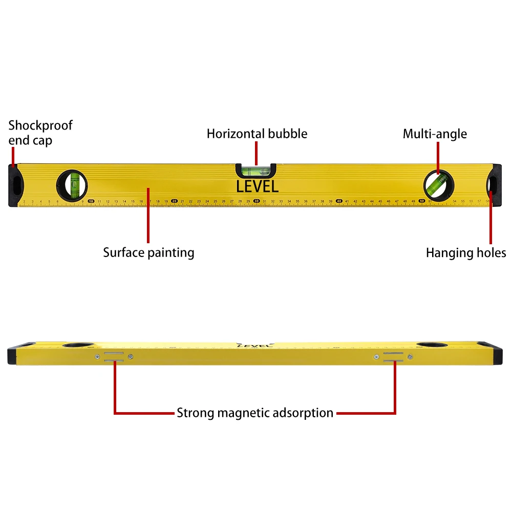 High Precision Spirit Level Magnetic High Bearing Ruler For Leveling Measuring Marking Drop-proof Aluminum Alloy Measuring Tools