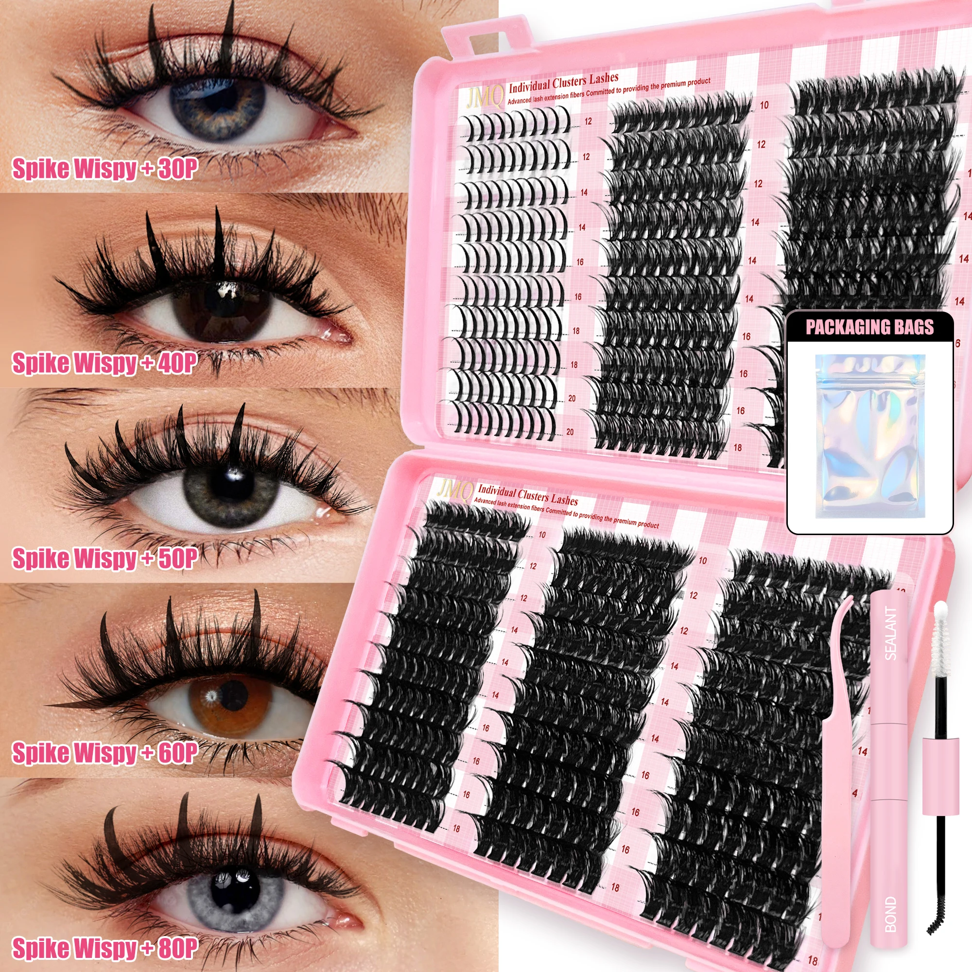 Complete Cluster Lash Kit for Beginners DIY Eyelash Extensions Kit with Cluster Glue Strong 2 Weeks Lash Bond and Seal 2 in 1
