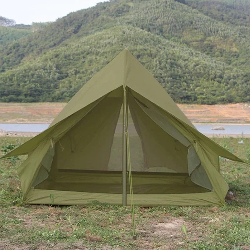 New Retro Hut Type A Camping Tent 2 Person Oxford Cloth Waterproof Sunscreen for Outdoor Self Driving Camping Tent