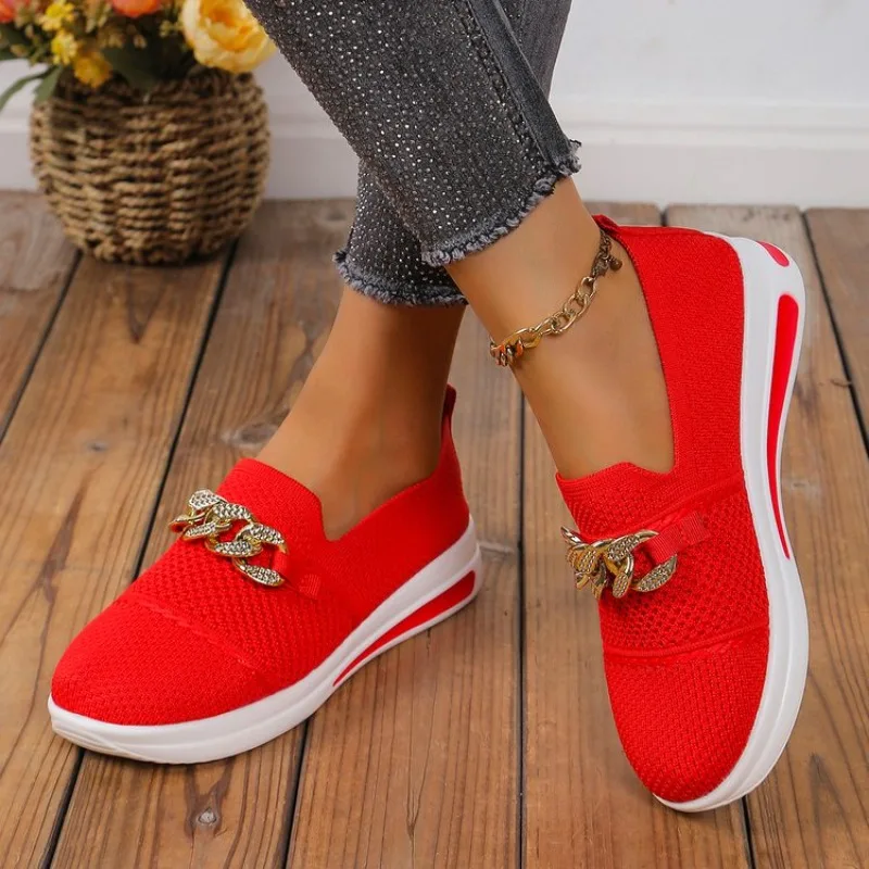 Breathable Knit Loafers for Women Plus Size 43 Light Weight Soft Sole Flats Shoes Woman Autumn Anti-Slip Casual Shoes Ladies