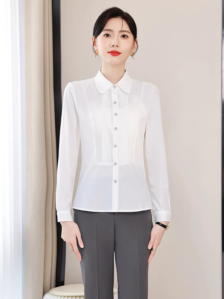 

Korean Style Solid Single Breasted Office Lady Shirt Women 2024 New Autumn Temperament Fashion Long Sleeved Blouses Tops Popular