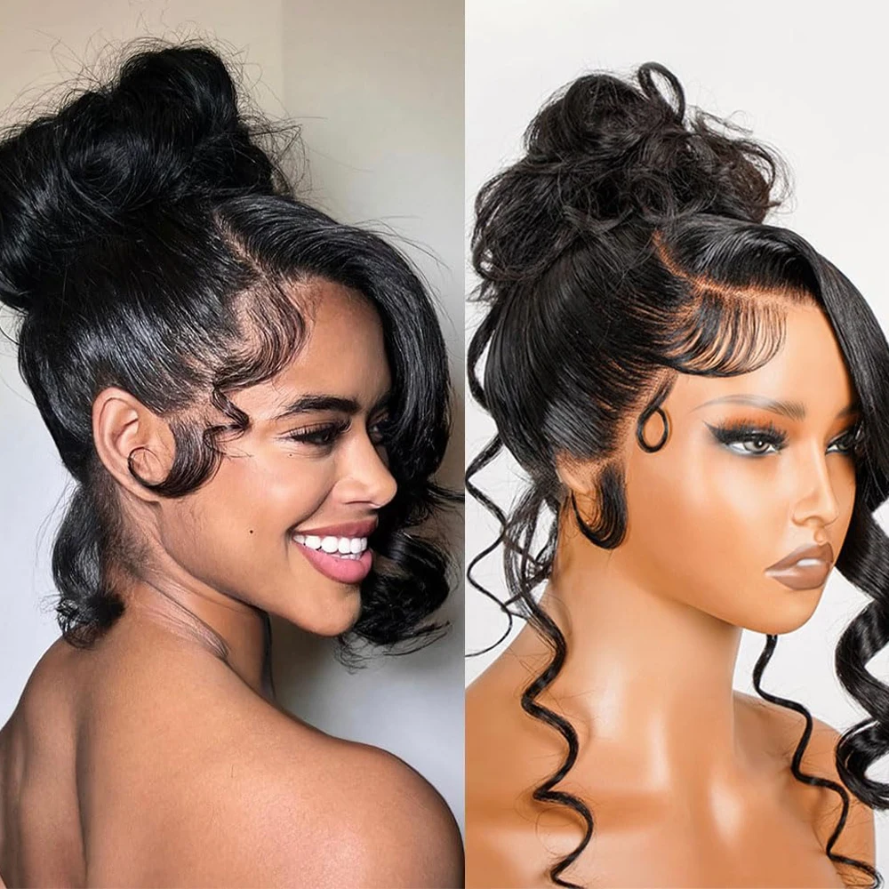 

Бесклеевые парики с объемной волной 13 × 6/360 HD, прозрачные кружевные фронтальные парики, плотность 400, 100% человеческие волосы, предварительно выщипанные для женщин, носящих и прогулок