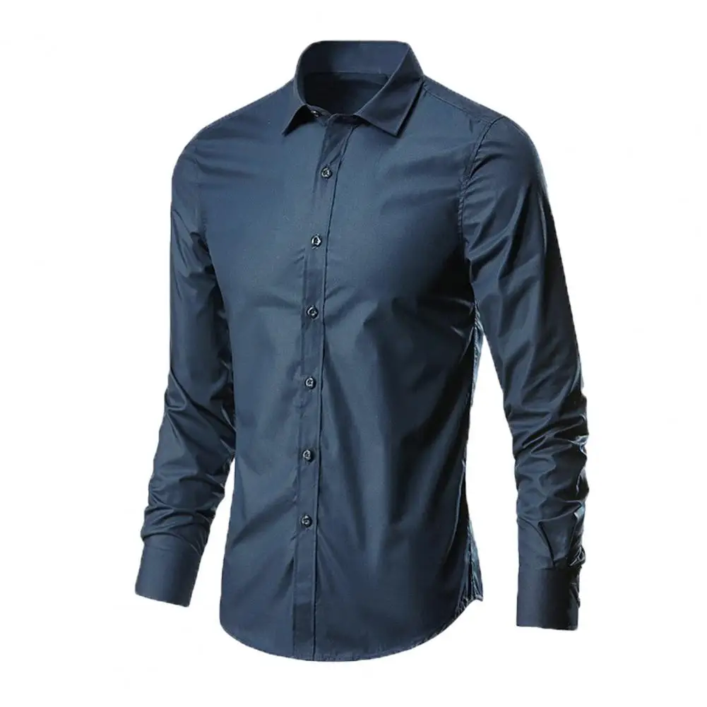 Men Shirt Slim Fit Formal Business Style Men Shirt Turn-down Collar Long Sleeve Office Shirt Casual Solid Color Male Shirts Top