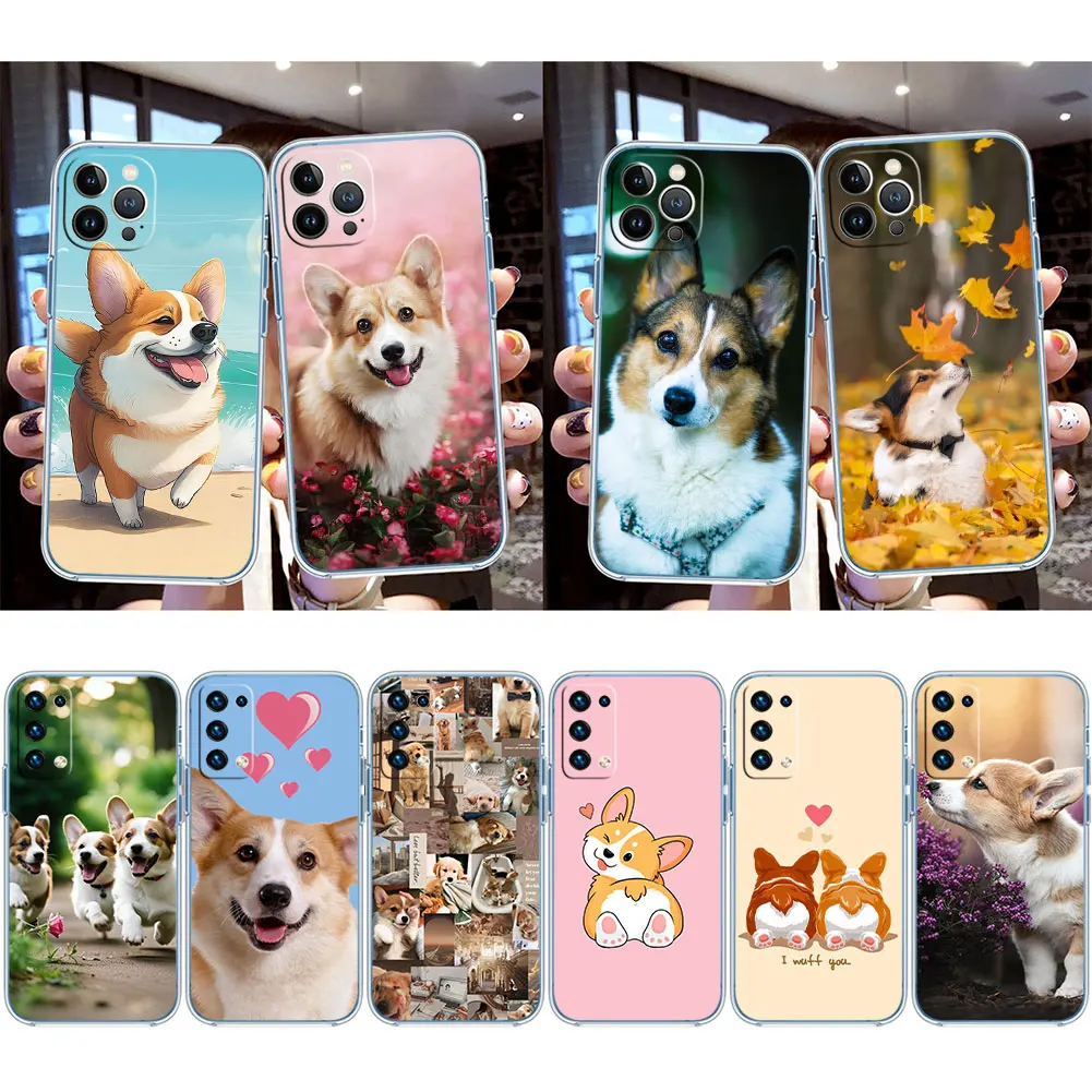 FX18 Cute Corgi dog Transparent Phone Case for Samsung Galaxy A04 A04S A14 A23 A34 A54 M23 M33 M52 M53