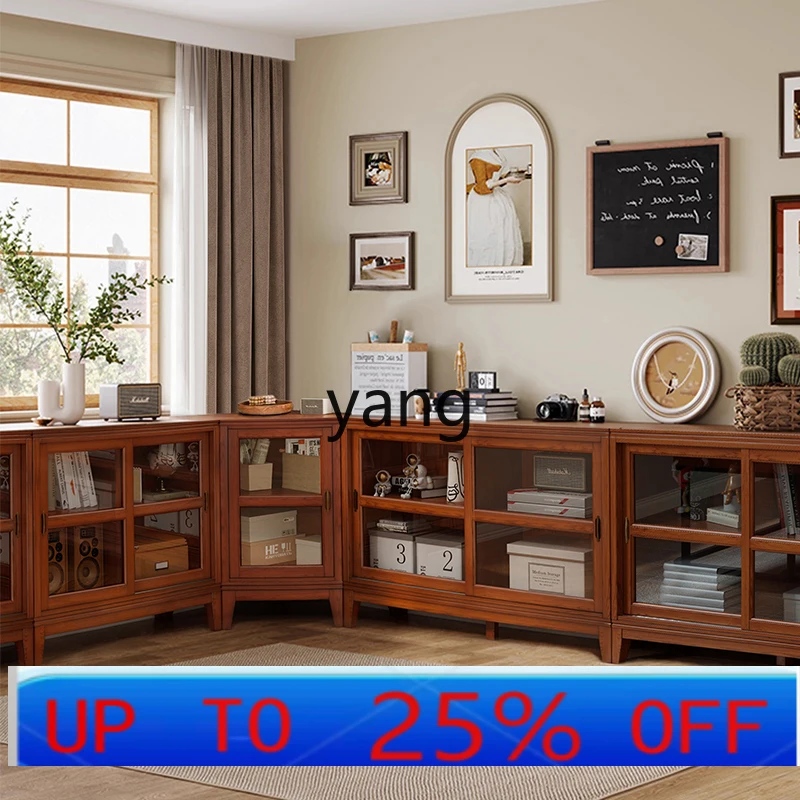 

LTT solid wood corner bookcase household wall living room corner shelf with door floor combination