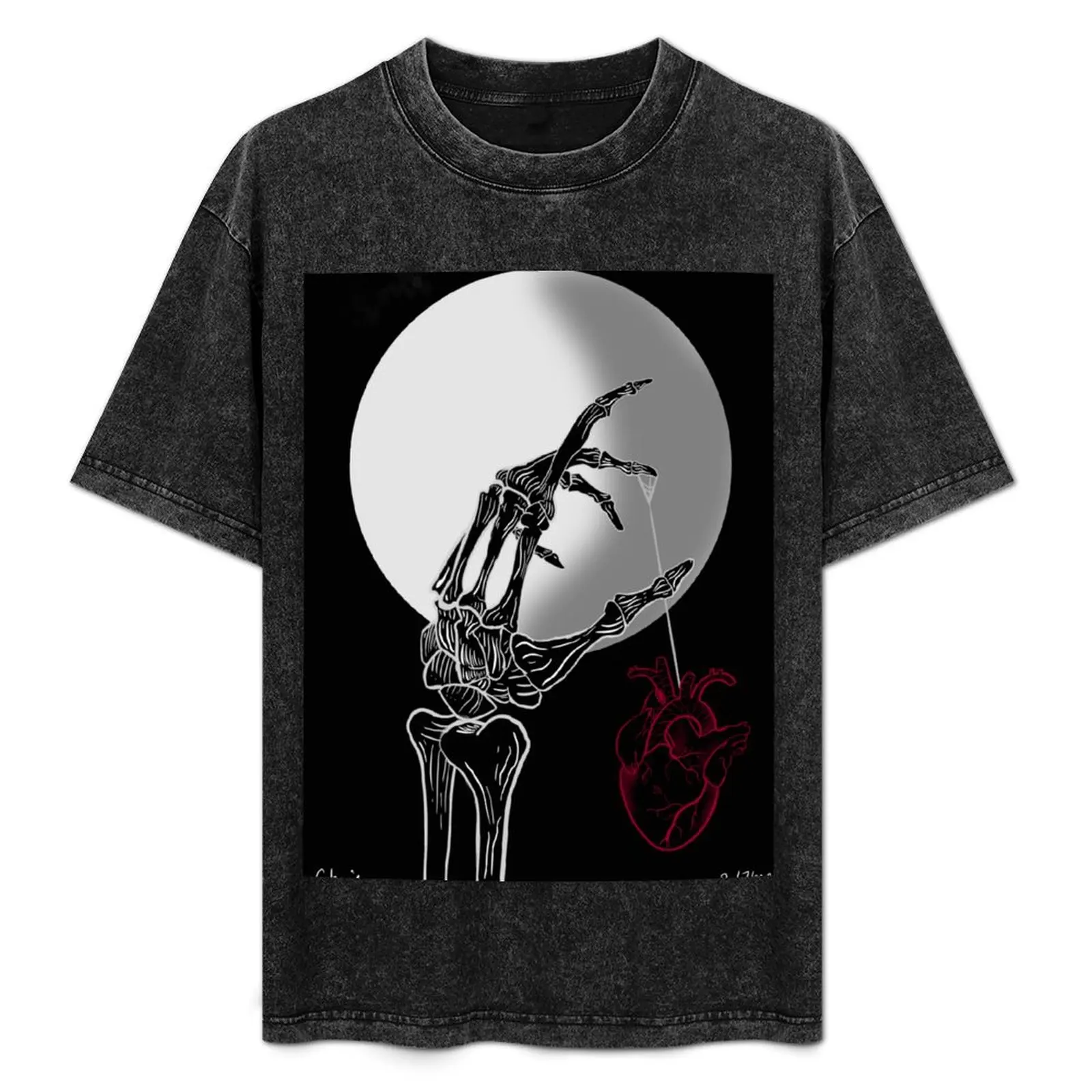 

skeleton hand with heart and moon T-Shirt vintage Blouse aesthetic clothes funny t shirts men