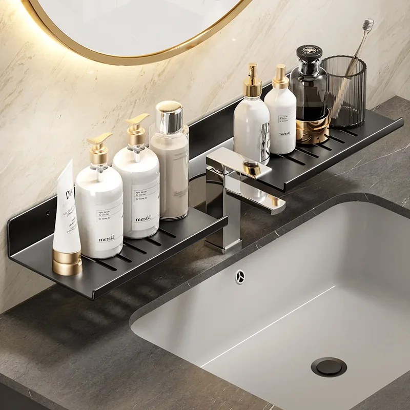 Bathroom Faucet Wall Shelf Bathroom Mirror Front Vanity Cosmetic Storage Rack Wall-mounted Free Punch Shelf