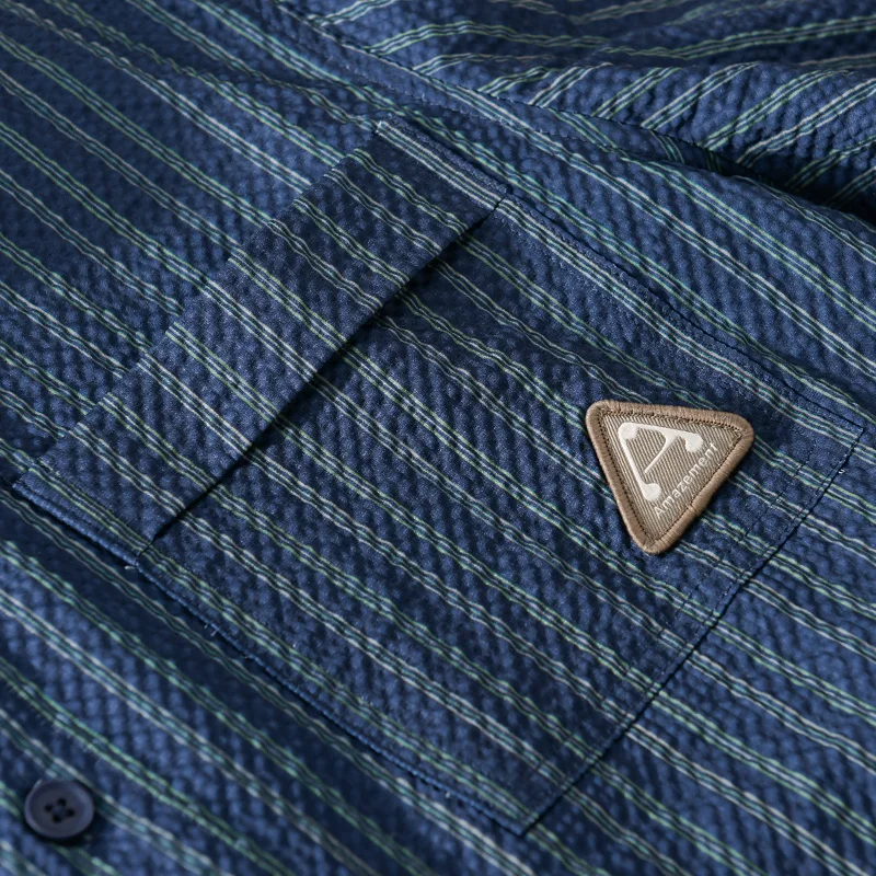 

Men's Summer Striped Print Short-Sleeve Shirts Trendy Bubble Texture Comfortable & Versatile Half-Sleeve Casual Top Shirts Men