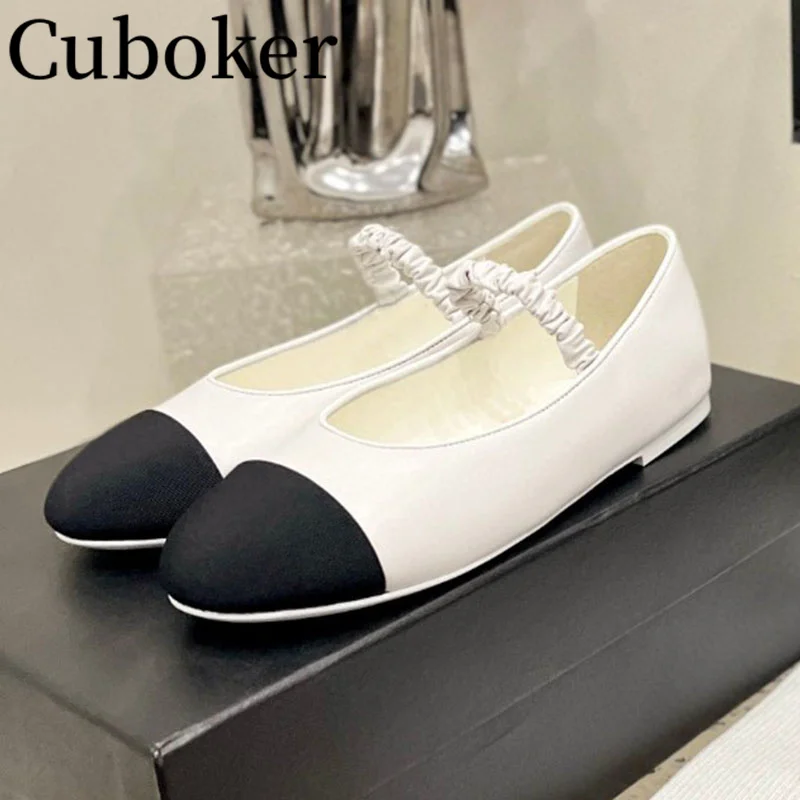 

2024 Spring Leather Ballet Loafers Shoes White Black Women's Flat Shoes Women Causal Flats Doug Shoes Elegant Ladies Shoes