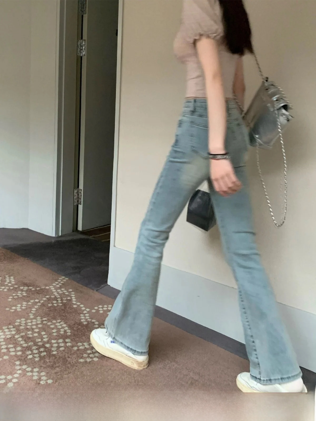 

Джинсы Cactiop Hot Girl: синие, с высокой талией, расклешенные, облегающие, из эластичного хлопкового денима, для женщин, повседневные