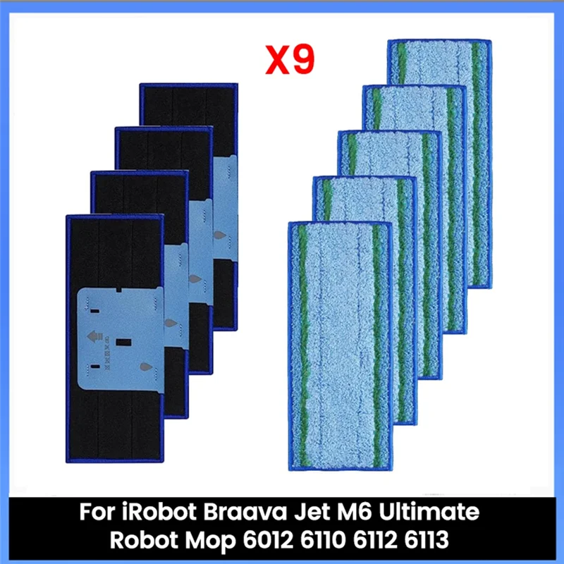

TCF-9PCS подушечки для влажной уборки F для Irobot Braava Jet M6 Ultimate Robot Mop 6012, 6110, 6112, 6113, моющаяся и многоразовая тряпка для швабры