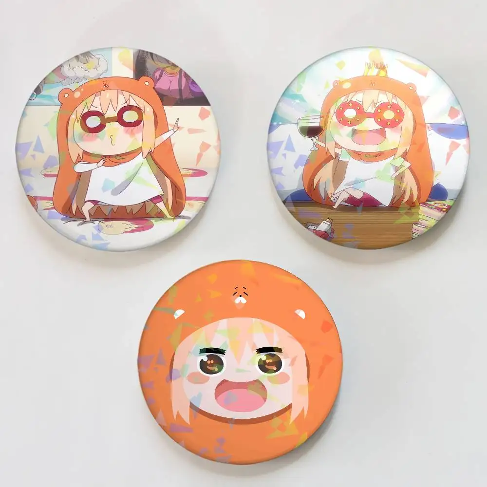Anime H-Himouto Umaru-chan Round Laser Badge Brooch Clothes Backpack Accessories Lapel Decoration Gift