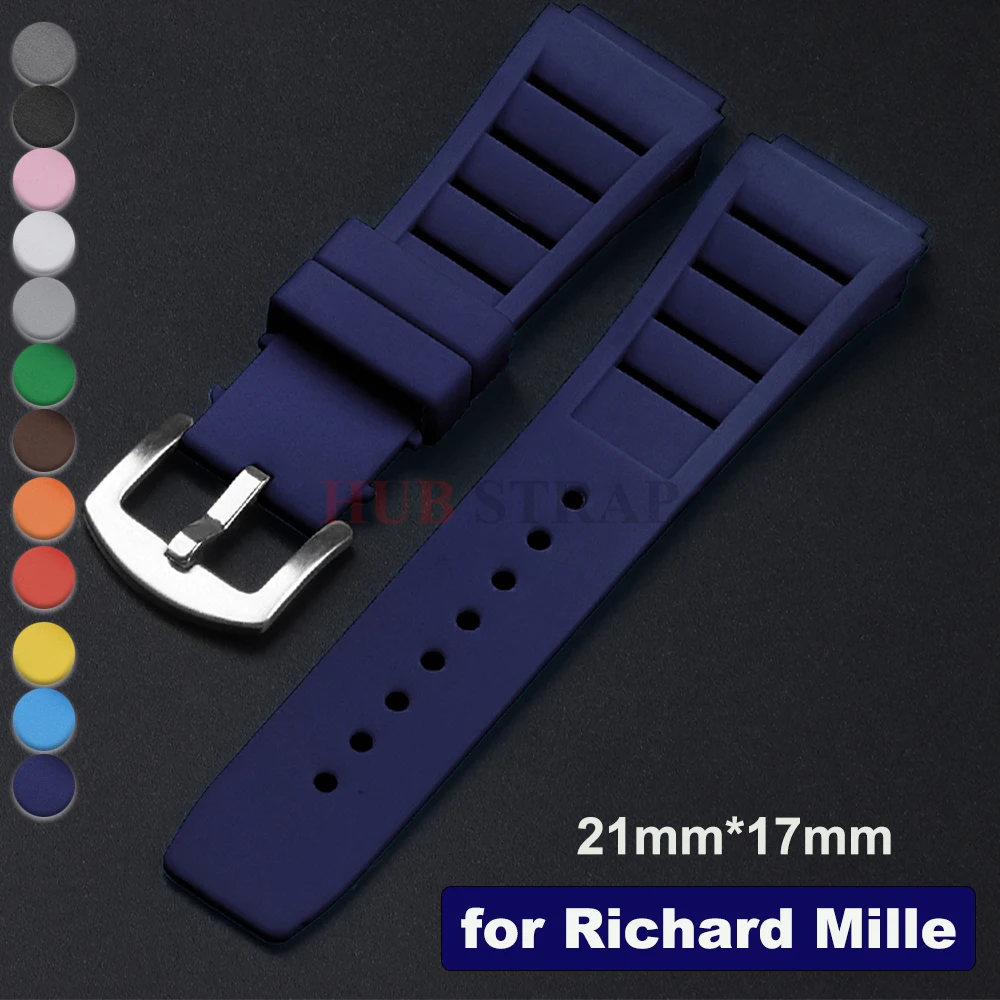Silicone Watch Strap 21*17mm Soft Waterproof Driving Rubber Watchband for Richard Mille RM011 Watch Belt Braceletsfor Men Women