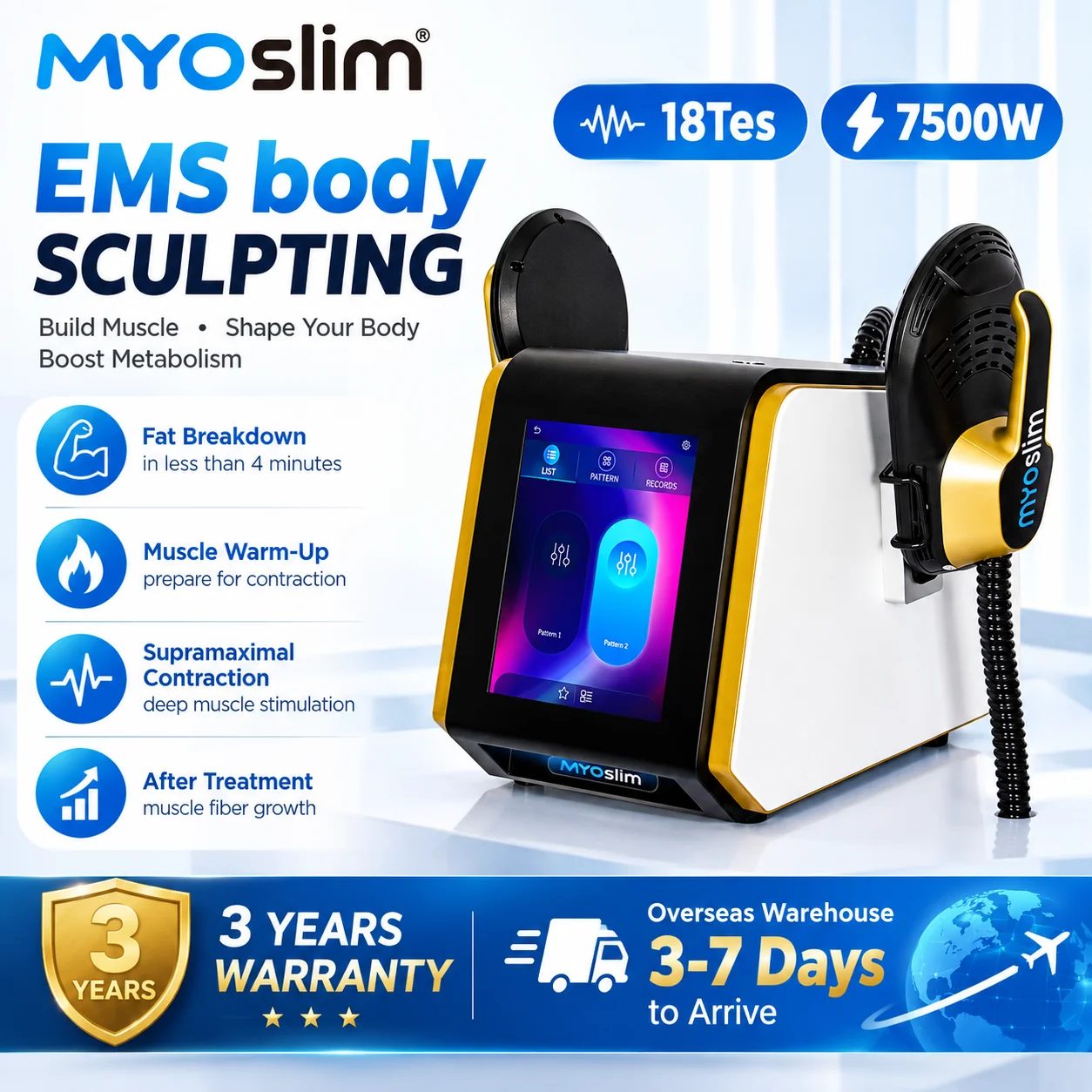 MYOslim 7500W 18Tesla EMSzero Fat Removal Contouring Muscle Electric Stimulation EMS Body Sculpt Slimming Muslim Sets Machine