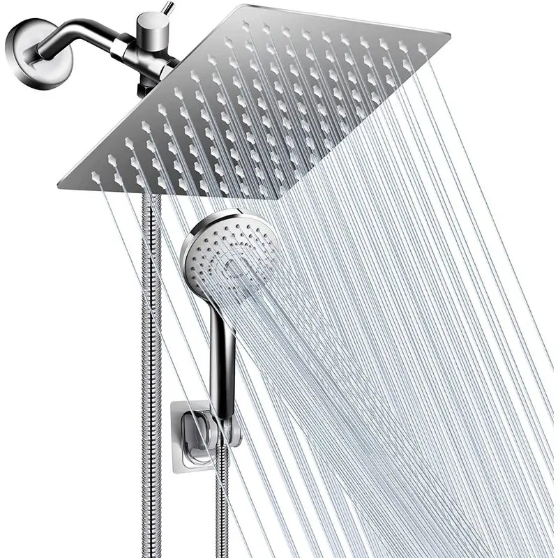 Surface Mount Rainfall Shower Set Stainless Steel 3 Way Diverter Valve Wall Mounted American Style Square Head No Extension Rod