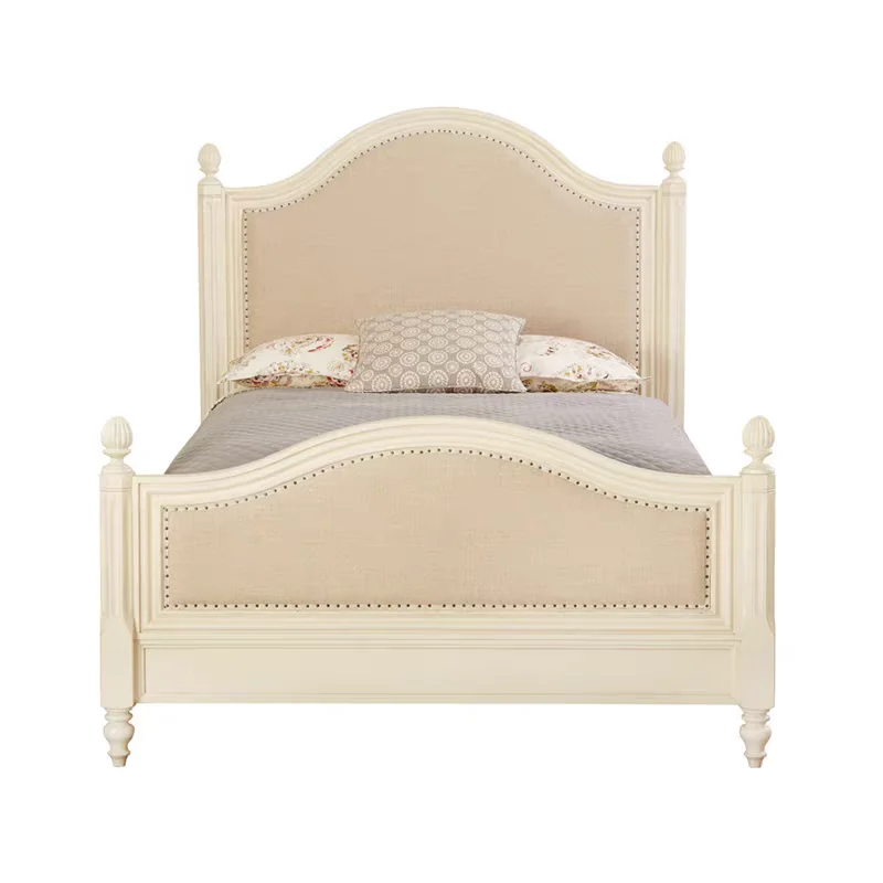 

Двуспальная кровать из цельного дерева в американском стиле, белая французская ретро-вилла, резная кровать