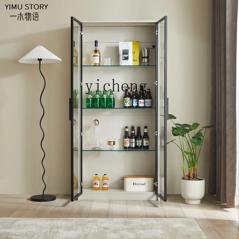 Gz-5 Light Luxury Glass Door High Wine Cabinet Living Room Wall Display Cabinet Solid Wood Bookcase