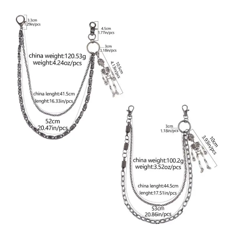 652F Metall Jeans Kette mit Schädel Anhänger Charme Taille Kette Für Mode Punk Rock Hiphop Straße Tragen Taille Zubehör