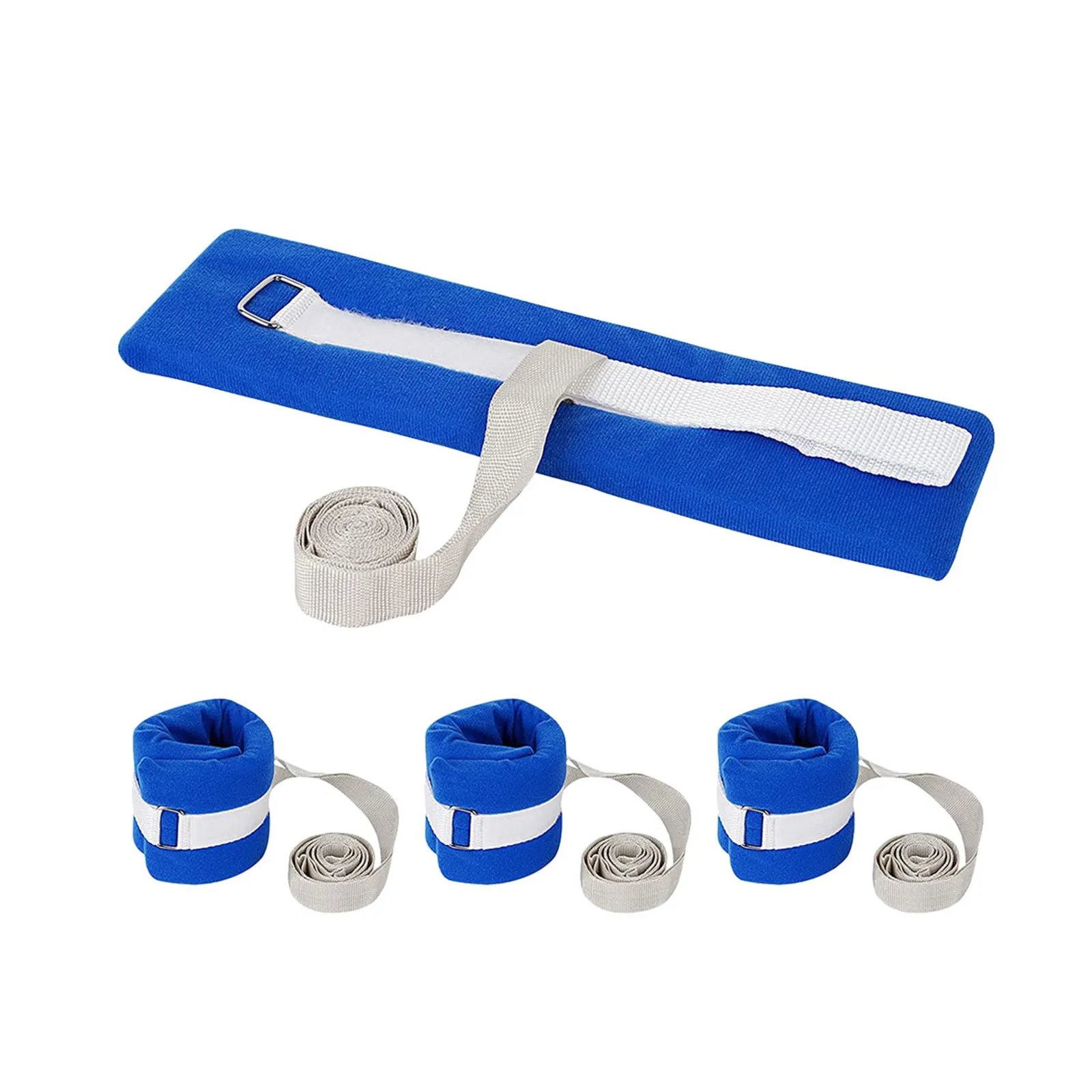 

4Pcs Medical Restraints Straps Adjustable Patient Bed Wrist Leg Holders Bright Blue White Thick Sponge Comfortable Nursing