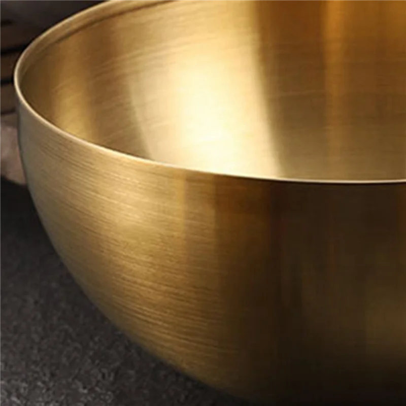 

M11K-5X Large Capacity Stainless Steel Salad Bowls Korean Soup Rice Noodle Ramen Bowl Kitchen Food Container,Gold,15X7CM